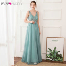 Load image into Gallery viewer, Custom Elegant Evening Dresses Ever Pretty EP00875DB Double V-Neck Floral Beaded Sleeveless Tulle Long Party Gowns Lange Jurk