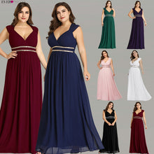Load image into Gallery viewer, Ever Pretty Plus Size Formal Evening Dresses Long Women Elegant Burgundy V Neck Chiffon Empire Party Gown Robe De Soiree EP08697