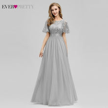 Load image into Gallery viewer, Robe De Soiree Sparkle Evening Dresses Long Ever Pretty EP00904GY A-Line O-Neck Short Sleeve Formal Dresses Women Elegant Gowns
