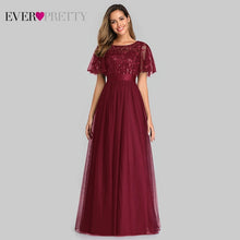 Load image into Gallery viewer, Robe De Soiree Sparkle Evening Dresses Long Ever Pretty EP00904GY A-Line O-Neck Short Sleeve Formal Dresses Women Elegant Gowns
