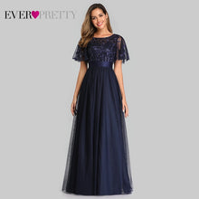 Load image into Gallery viewer, Robe De Soiree Sparkle Evening Dresses Long Ever Pretty EP00904GY A-Line O-Neck Short Sleeve Formal Dresses Women Elegant Gowns
