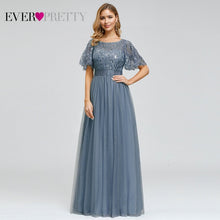 Load image into Gallery viewer, Robe De Soiree Sparkle Evening Dresses Long Ever Pretty EP00904GY A-Line O-Neck Short Sleeve Formal Dresses Women Elegant Gowns
