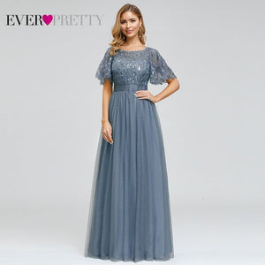 Robe De Soiree Sparkle Evening Dresses Long Ever Pretty EP00904GY A-Line O-Neck Short Sleeve Formal Dresses Women Elegant Gowns