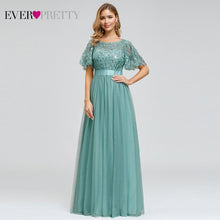 Load image into Gallery viewer, Robe De Soiree Sparkle Evening Dresses Long Ever Pretty EP00904GY A-Line O-Neck Short Sleeve Formal Dresses Women Elegant Gowns
