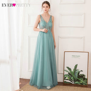 Custom Elegant Evening Dresses Ever Pretty EP00875DB Double V-Neck Floral Beaded Sleeveless Tulle Long Party Gowns Lange Jurk