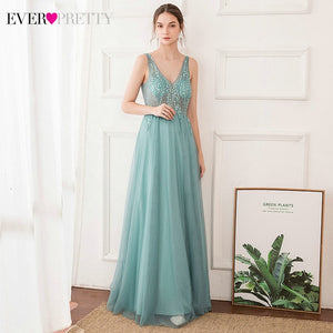 Custom Elegant Evening Dresses Ever Pretty EP00875DB Double V-Neck Floral Beaded Sleeveless Tulle Long Party Gowns Lange Jurk