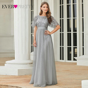 Robe De Soiree Sparkle Evening Dresses Long Ever Pretty EP00904GY A-Line O-Neck Short Sleeve Formal Dresses Women Elegant Gowns