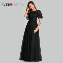 Load image into Gallery viewer, Robe De Soiree Sparkle Evening Dresses Long Ever Pretty EP00904GY A-Line O-Neck Short Sleeve Formal Dresses Women Elegant Gowns
