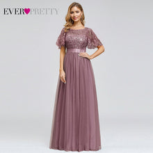Load image into Gallery viewer, Robe De Soiree Sparkle Evening Dresses Long Ever Pretty EP00904GY A-Line O-Neck Short Sleeve Formal Dresses Women Elegant Gowns
