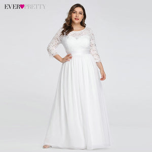 Plus Size Wedding Dresses Elegant A-Line Lace Long Beach Vintage Bridal Dress with Sleeve Ever Pretty EP07412 Vestido de Noiva