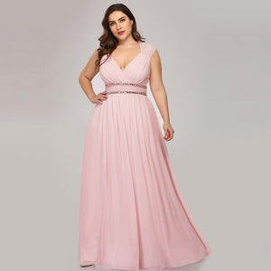Ever Pretty Plus Size Formal Evening Dresses Long Women Elegant Burgundy V Neck Chiffon Empire Party Gown Robe De Soiree EP08697