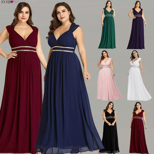 Ever Pretty Plus Size Formal Evening Dresses Long Women Elegant Burgundy V Neck Chiffon Empire Party Gown Robe De Soiree EP08697
